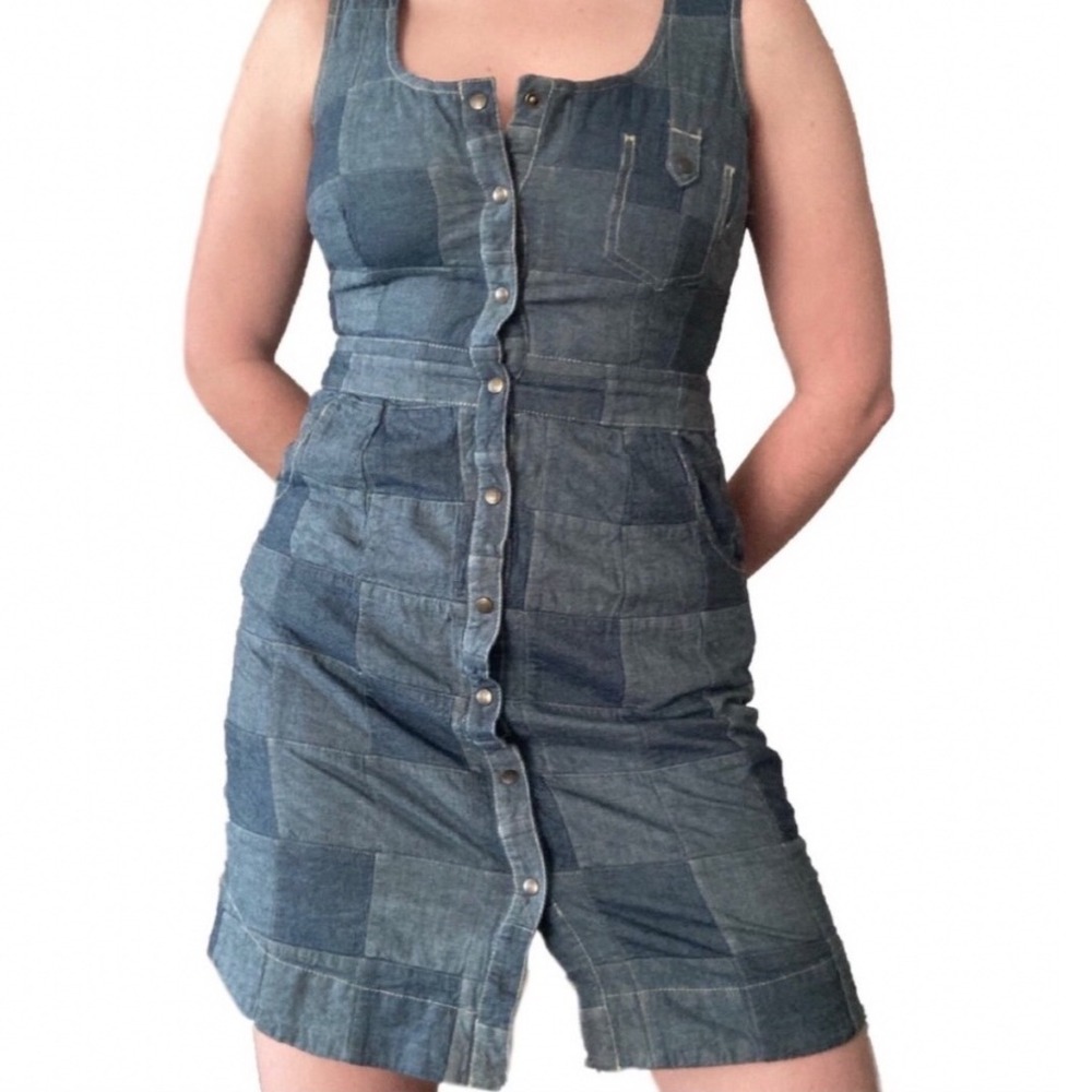 Tommy Hilfiger Sleeveless‎ Patchwork Denim Mini Dress Button Front 6